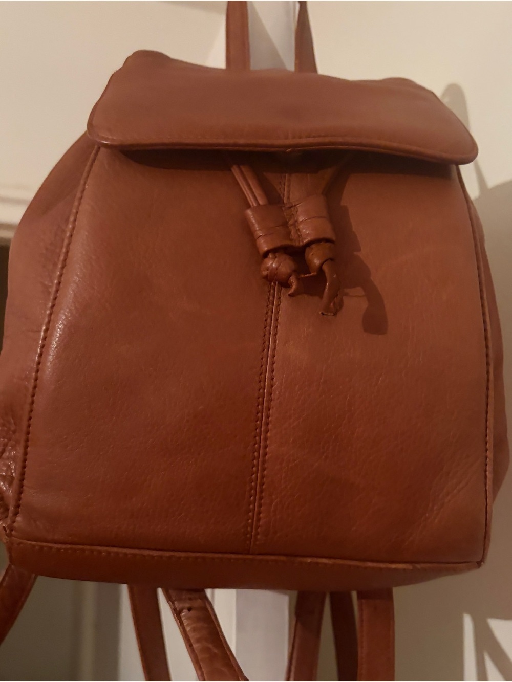 Leather Drawstring Backpack in Brown